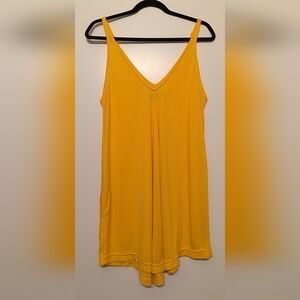 Free People FP Beach Yellow Ribbed Swing Dress Size XS Relaxed Fit Pockets